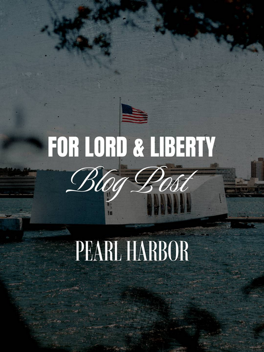 A picture of Pearl Harbor with an American Flag