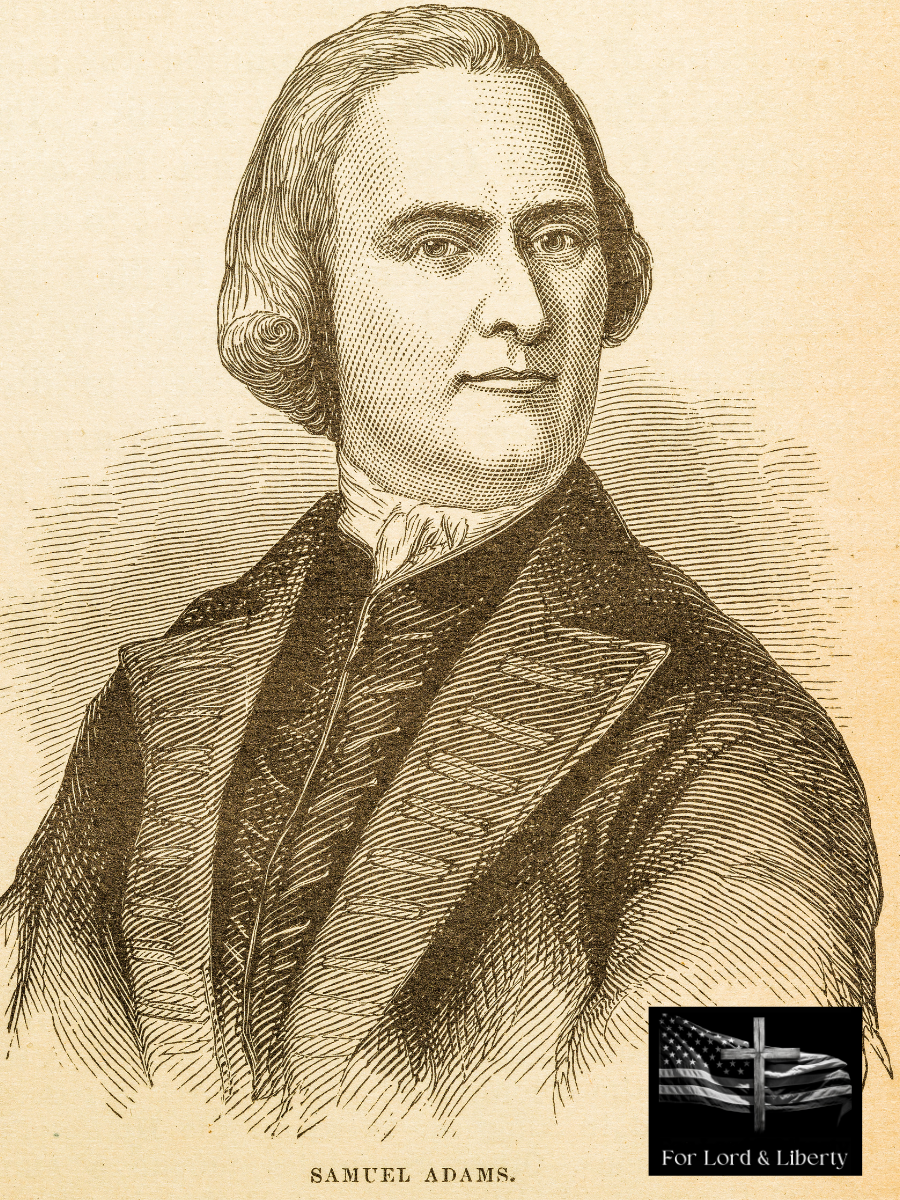 Picture of Samuel Adams with the for lord and liberty logo