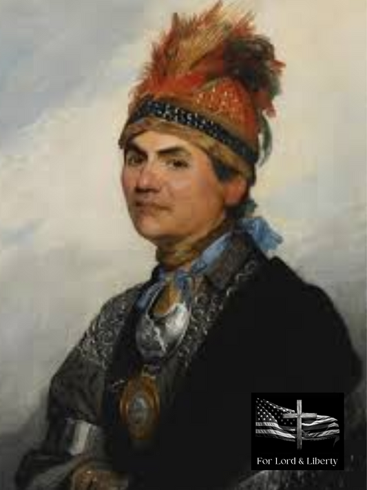 a picture of Joseph Brant with the for lord and liberty logo