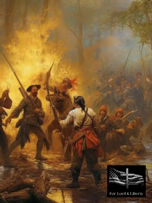 A picture of the french and indian war with the for lord and liberty logo