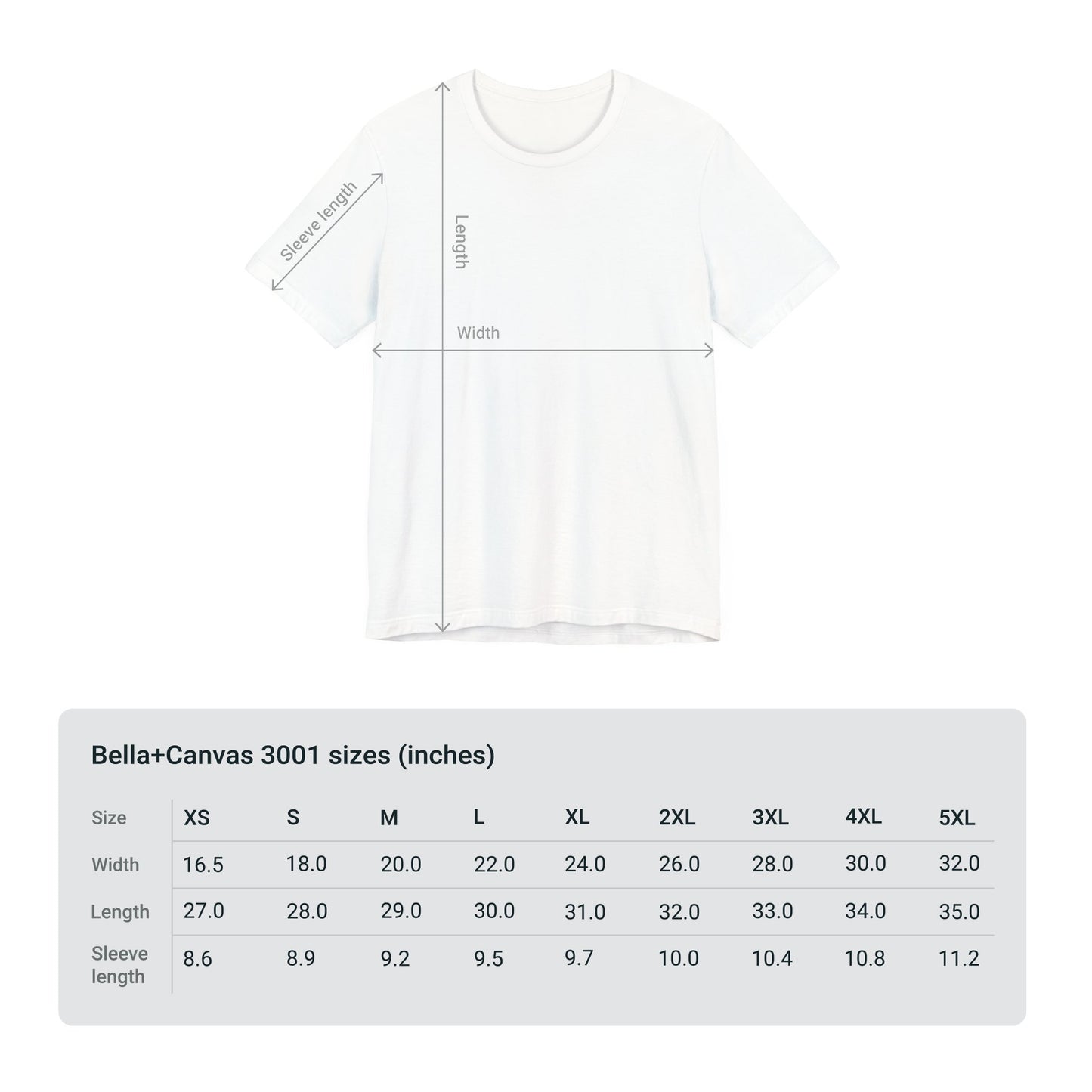 T-shirt Sizing chart