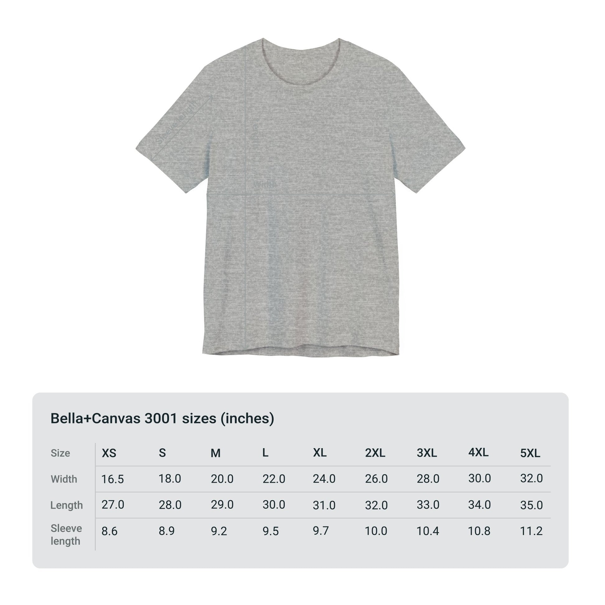 T-shirt sizing chart