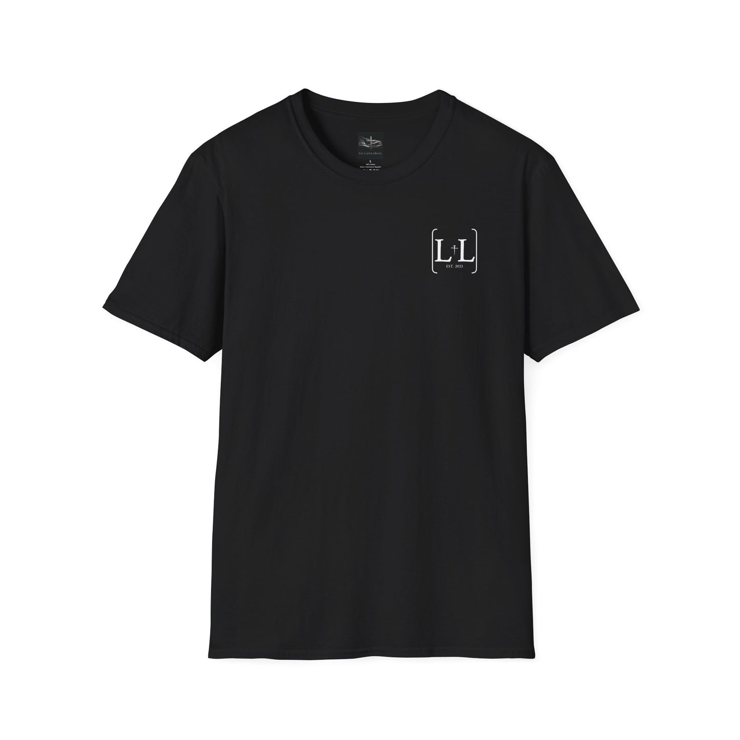 a black t-shirt with the for lord and liberty logo