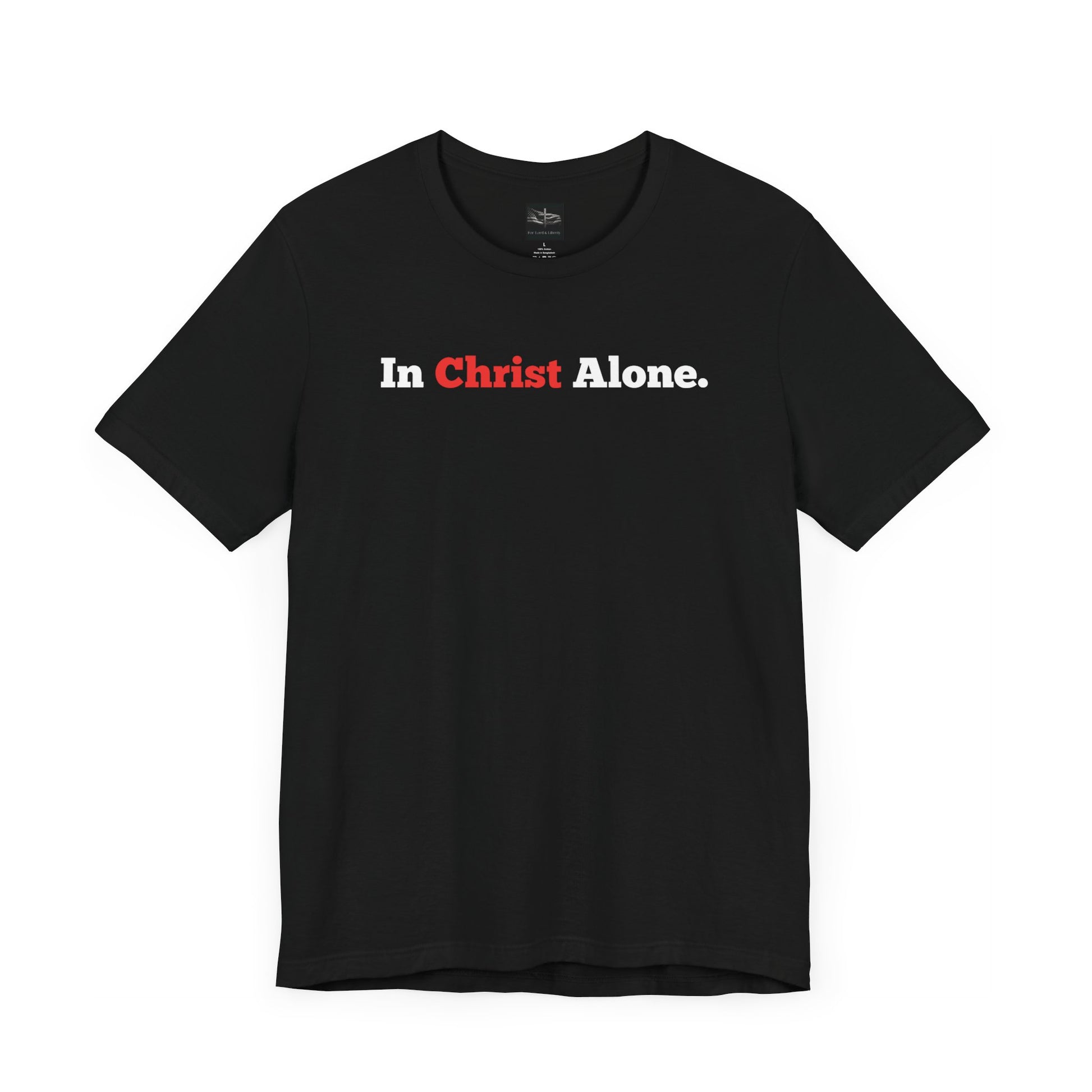 A black t-shirt with the words In Christ Alone