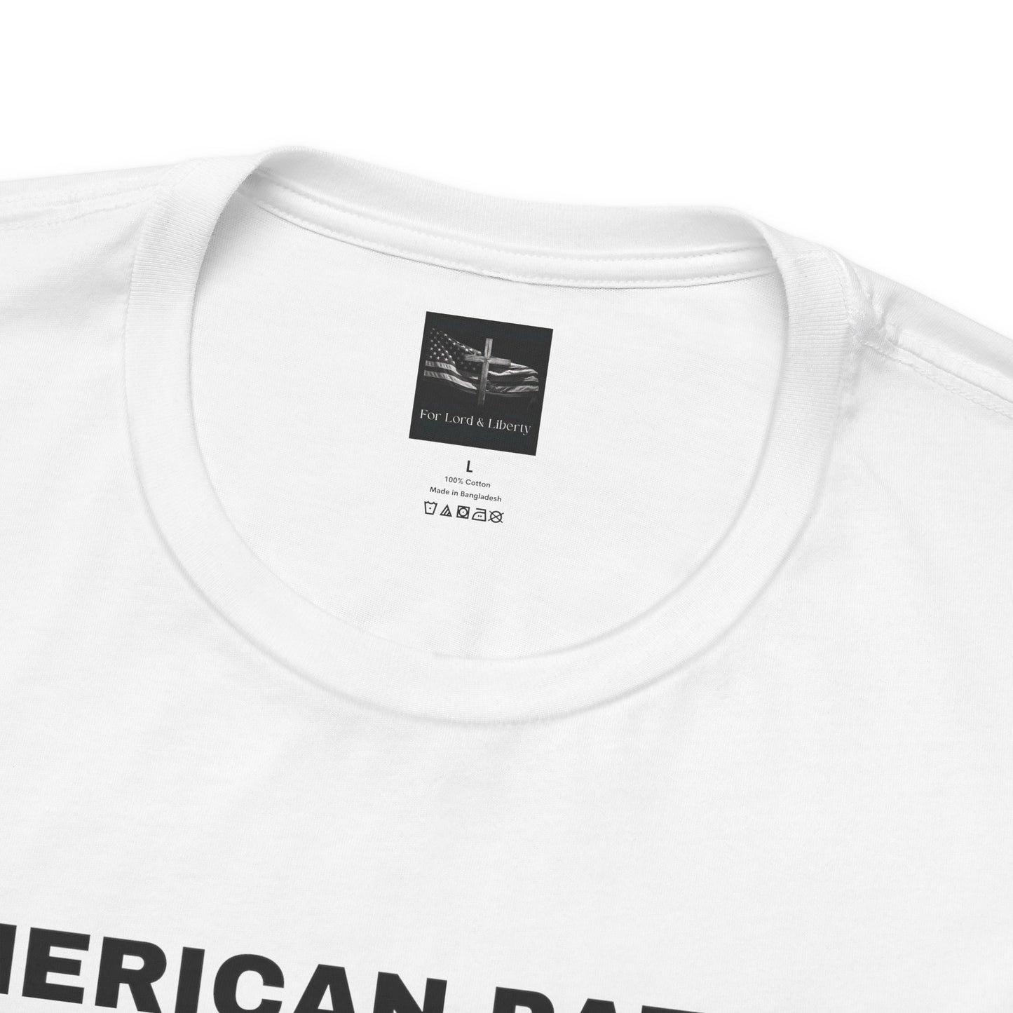 White t-shirt with a For Lord and Liberty tag