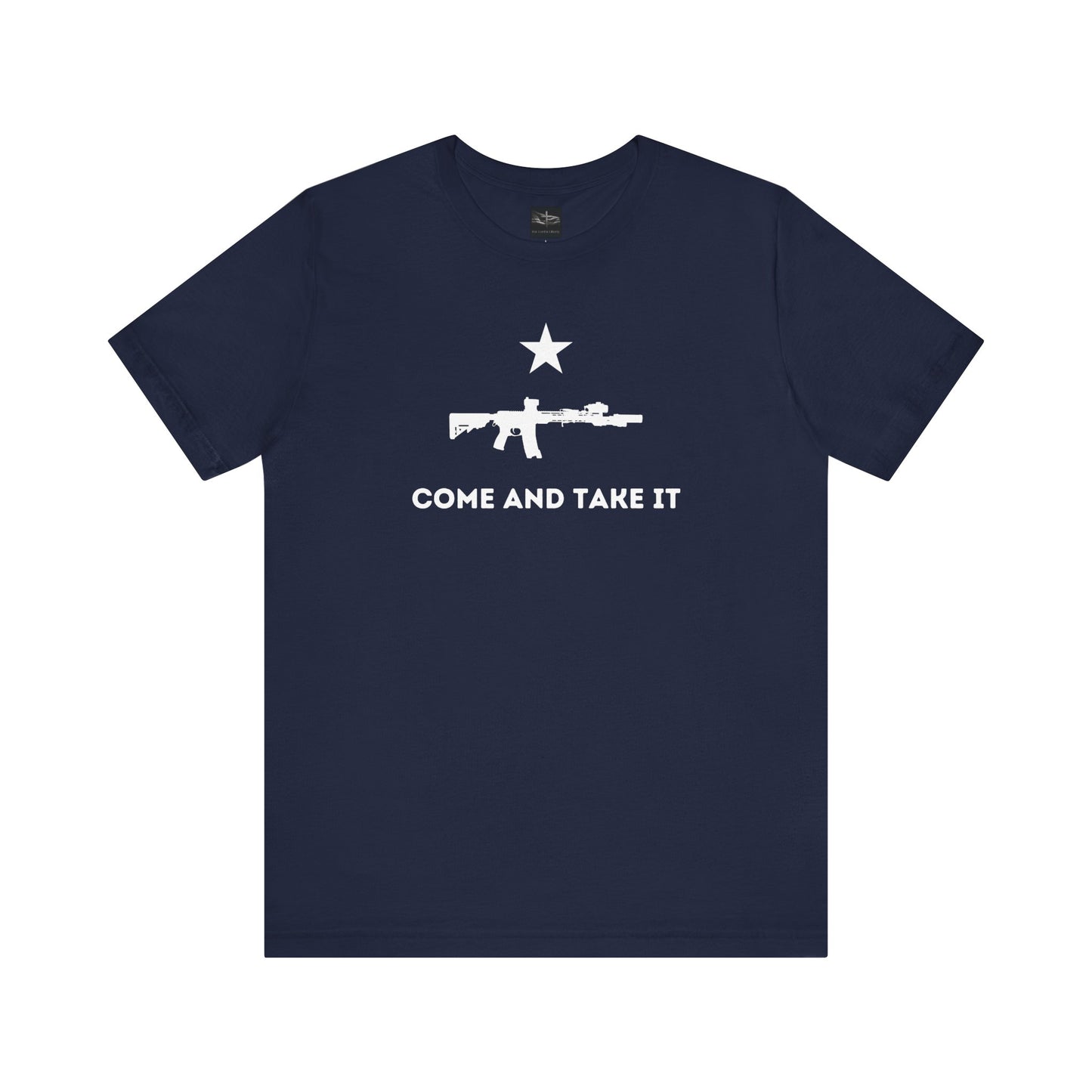 A navy t-shirt with the words Come And Take It