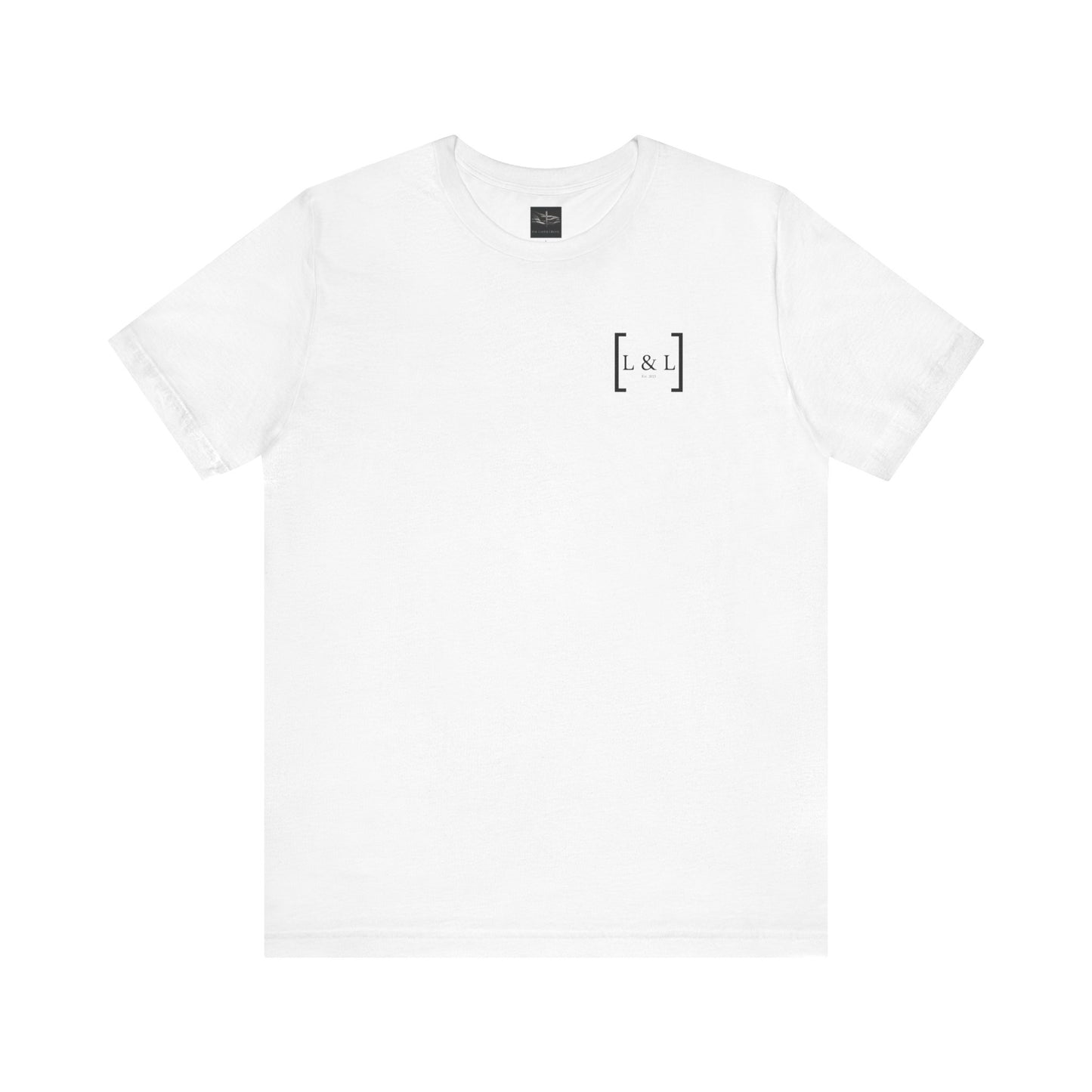 A white t-shirt with the words L&L established 2023 on the left pocket