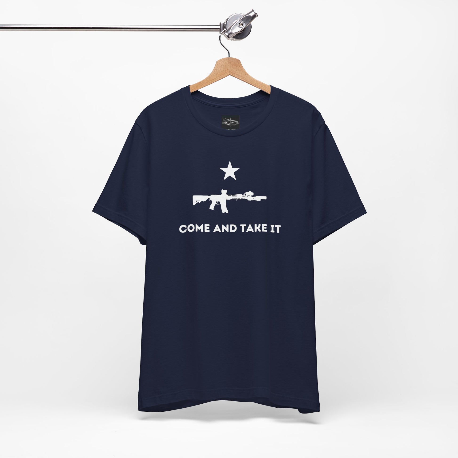 A navy t-shirt with the words Come And Take It