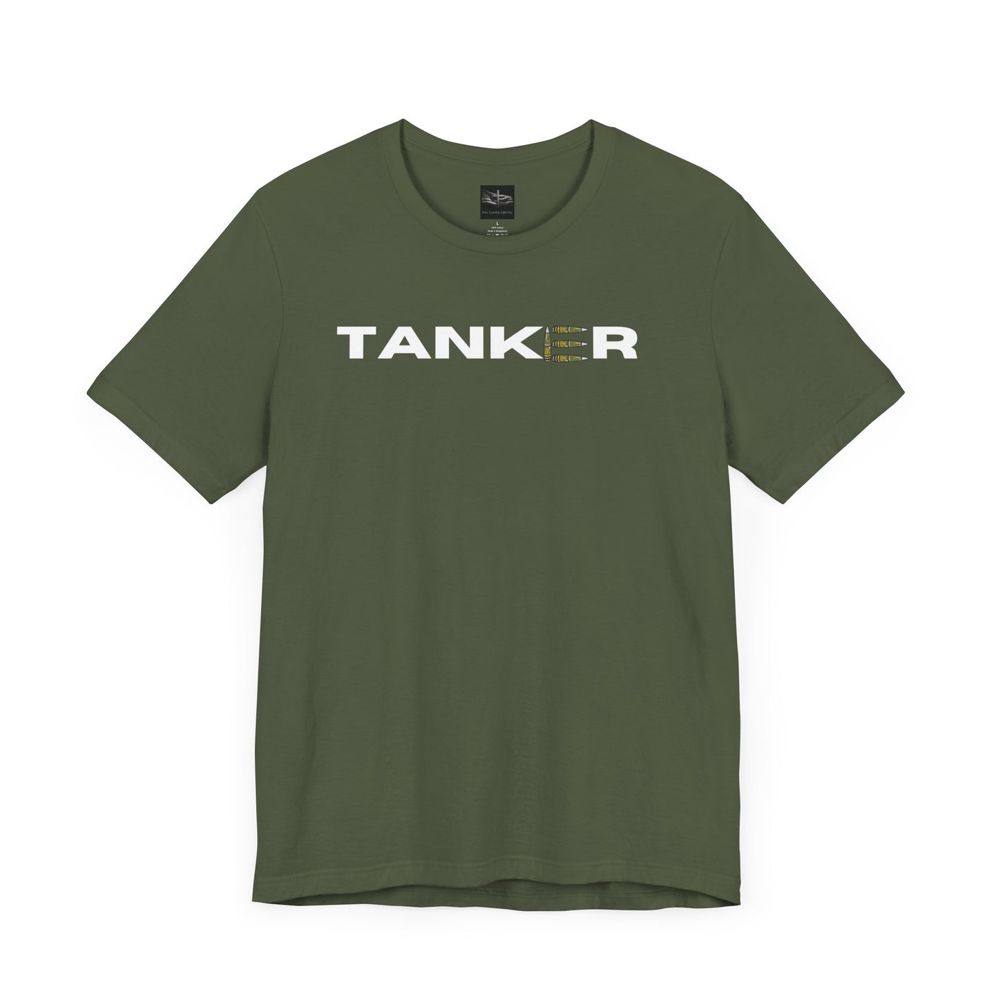 a military green t-shirt with the word TANKER on it