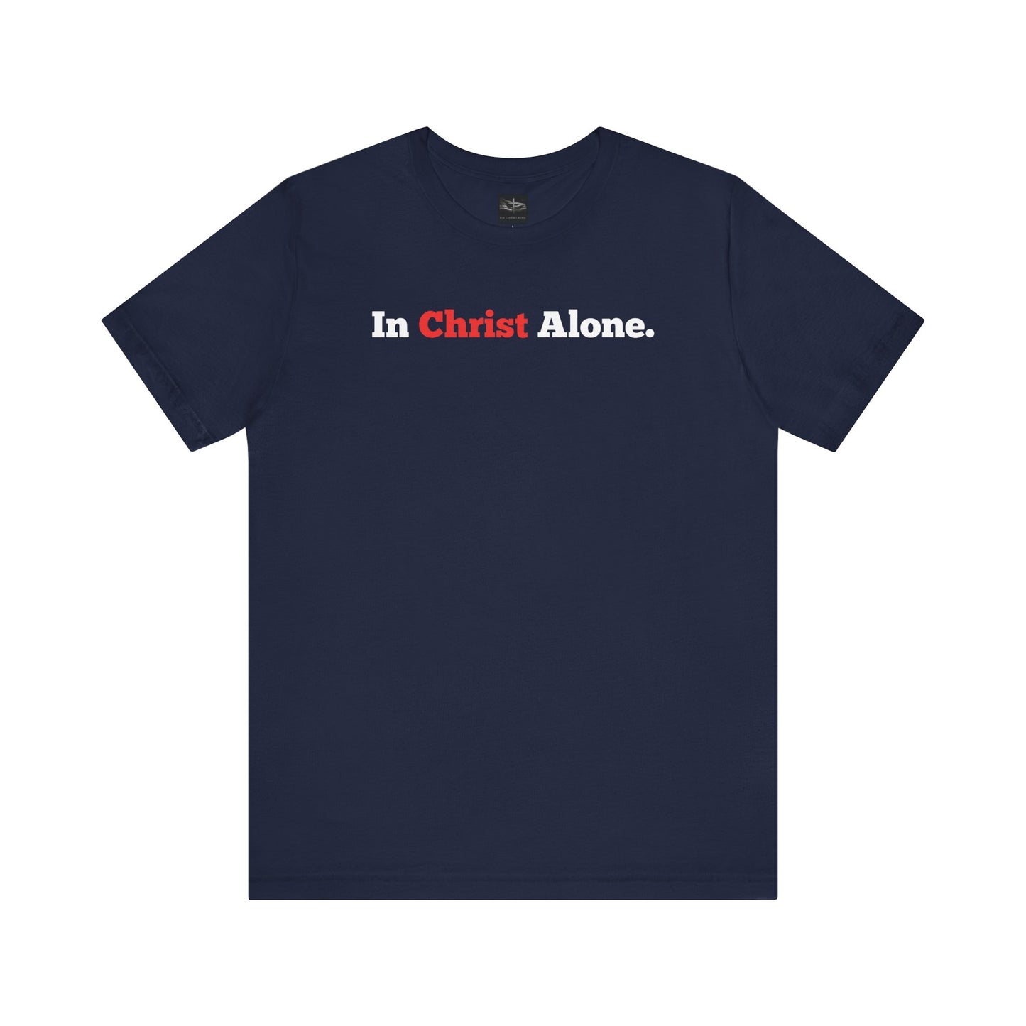 A navy t-shirt with the words In Christ Alone