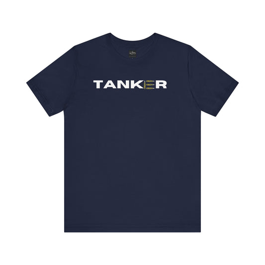 a navy blue t-shirt with the word TANKER on it