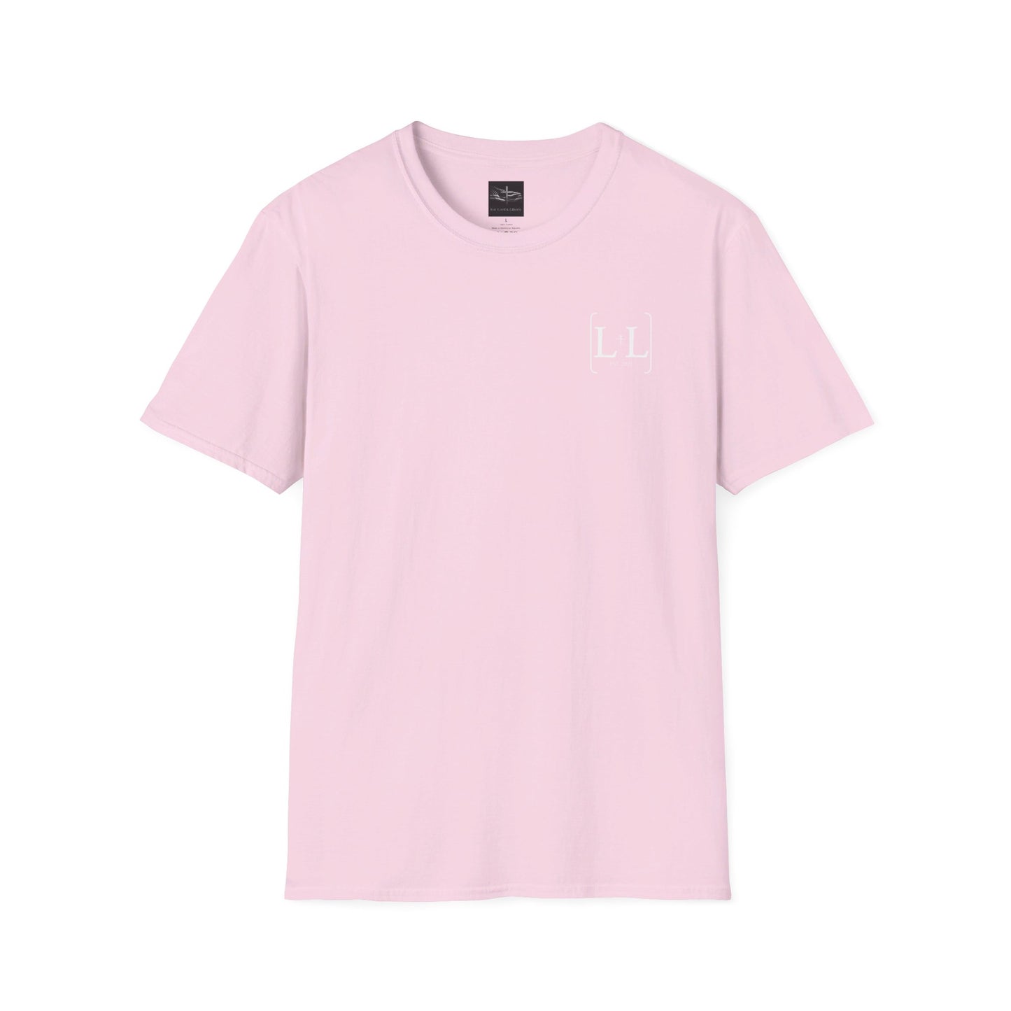 a light pink t-shirt with the for lord and liberty logo