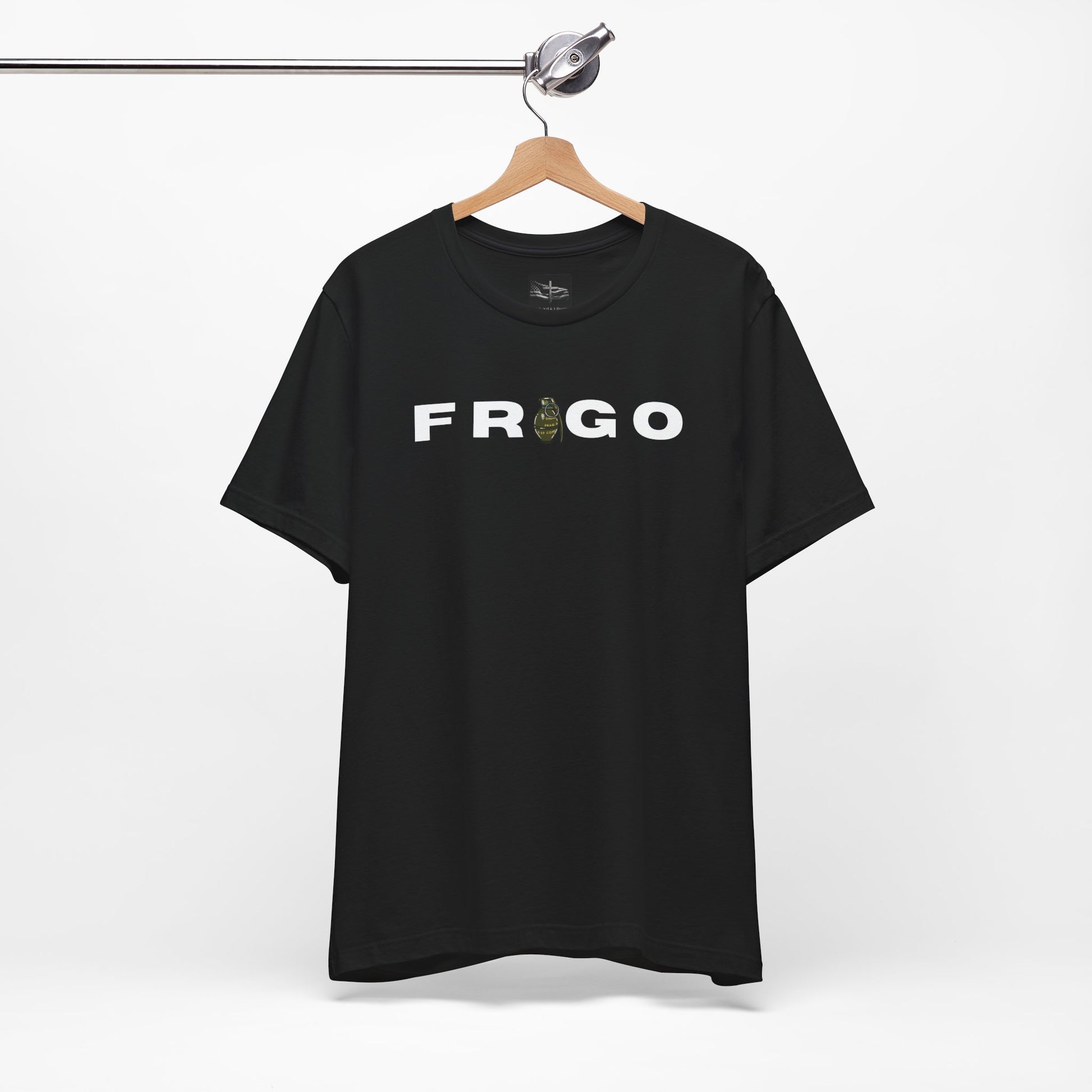 An black t-shirt with the word FRAGO