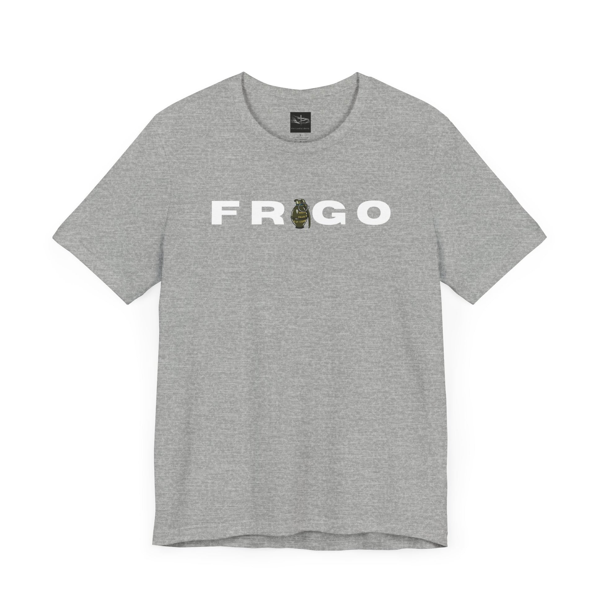 An athletic heather gray t-shirt with the word FRAGO