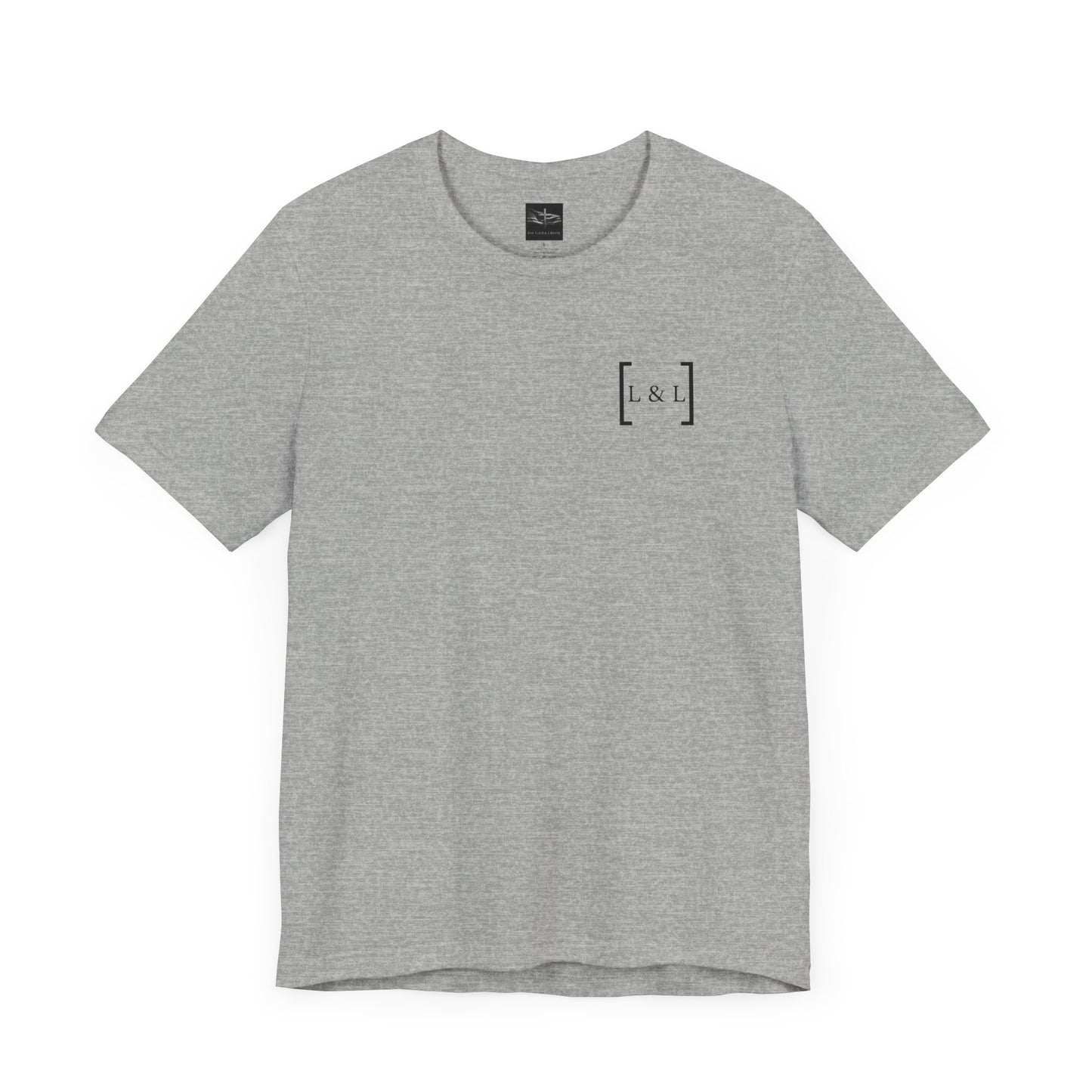 A athletic heather color t-shirt with the words L&L established 2023 on the left pocket