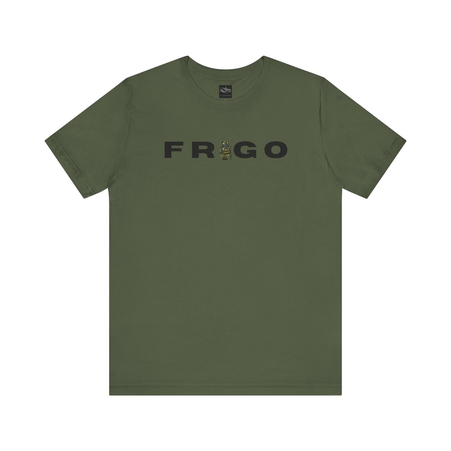 A military green t-shirt with the word FRAGO